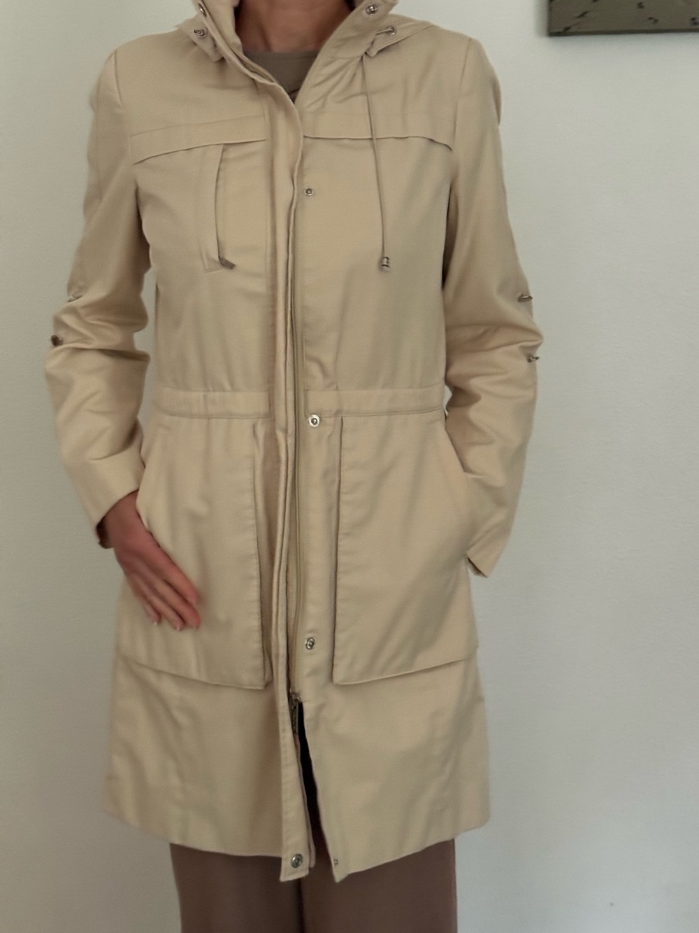 Calvin Klein Cream Hooded Trench Coat